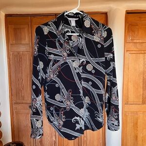 H&M - Navy Blue Button Down with Paisley Design - Size US 0
